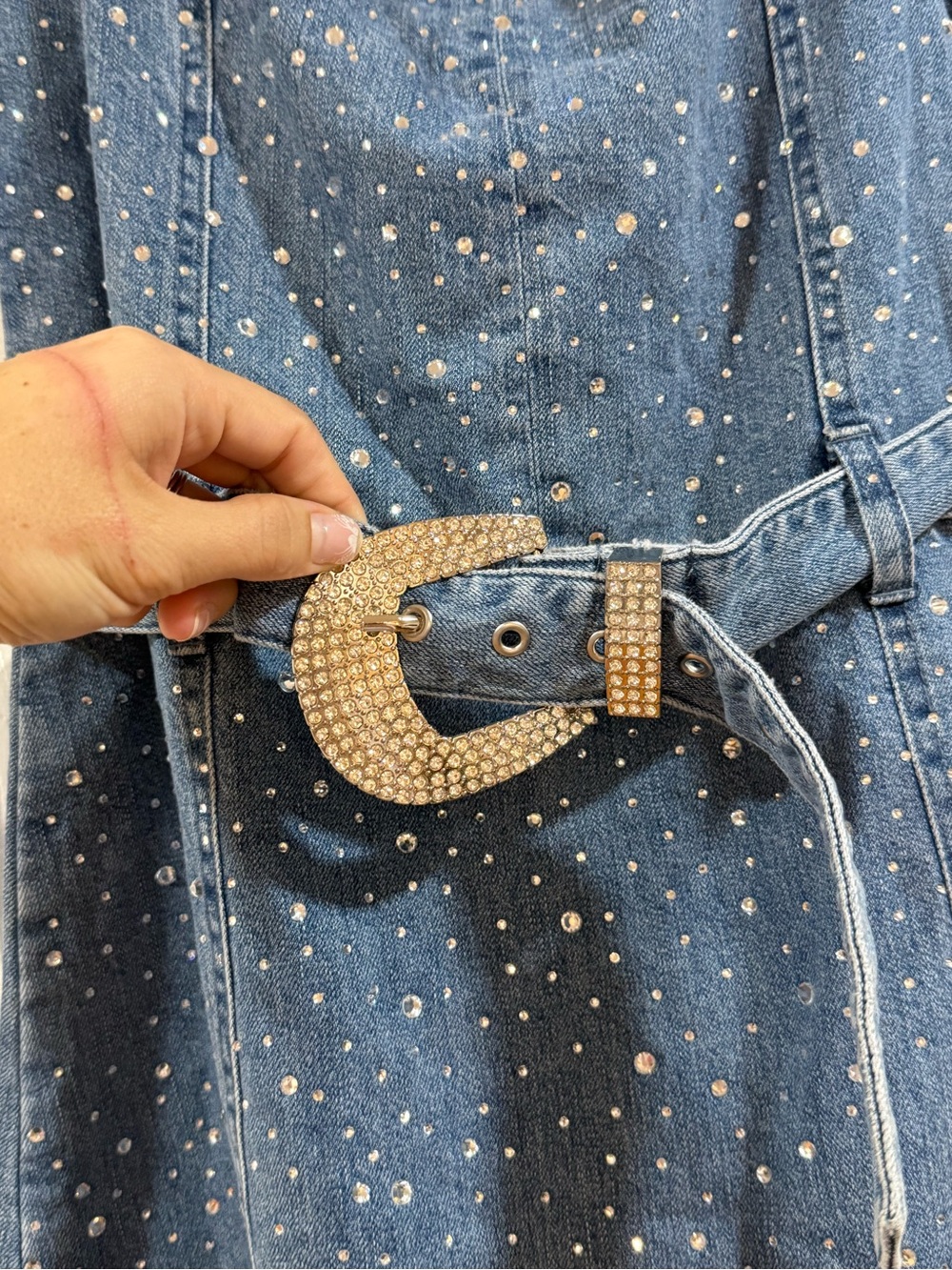 Show Me Your MuMu Denim Mini Dress with Crystal Studs - Blue - Picture 2 of 5